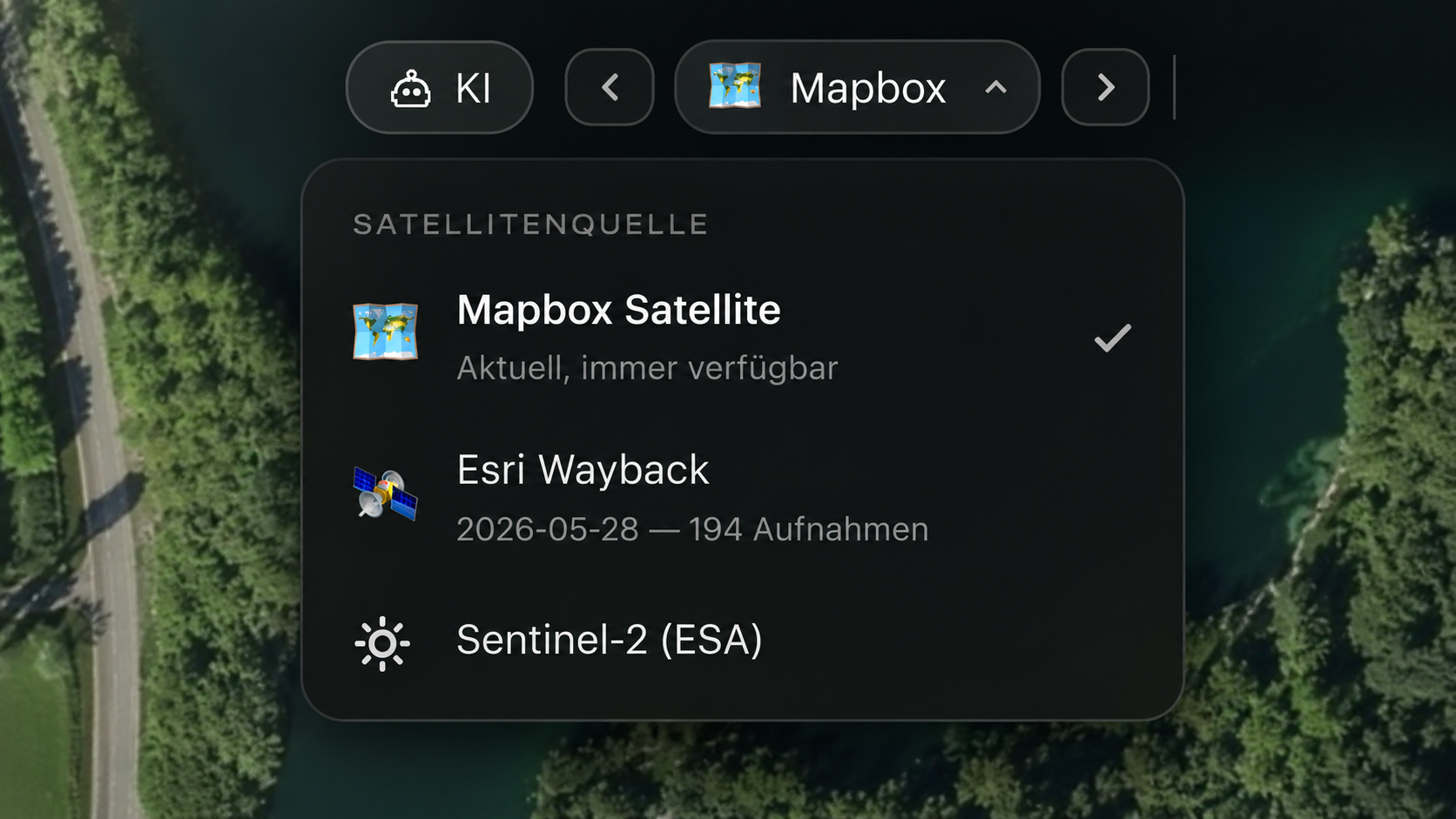 rekon — choosing a satellite source over an aerial view